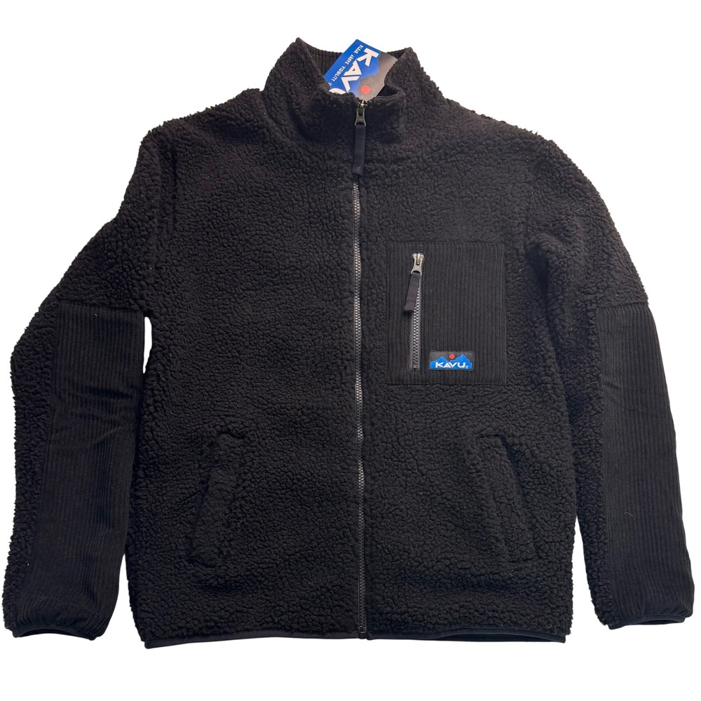 KAVU Pearsoll Fleece Jacket Womens XS Black Sherpa Full Zip Corduroy Trim NEW